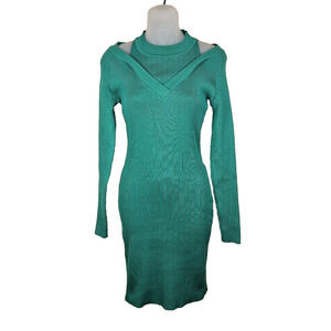 NUBU Studio Hungarian Dress Bodycon Ribbed Long Sleeve Cut Out Size Midi Stretch